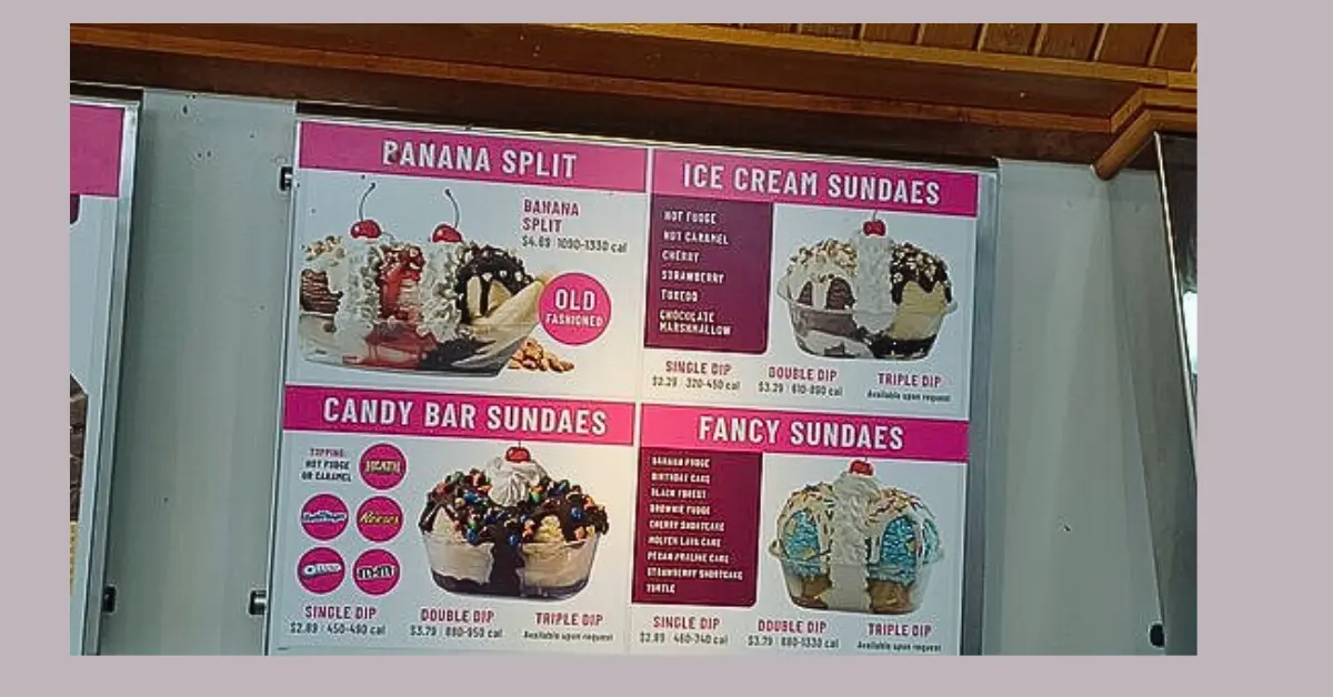 Braum's icream menu with prices on advertisement board.