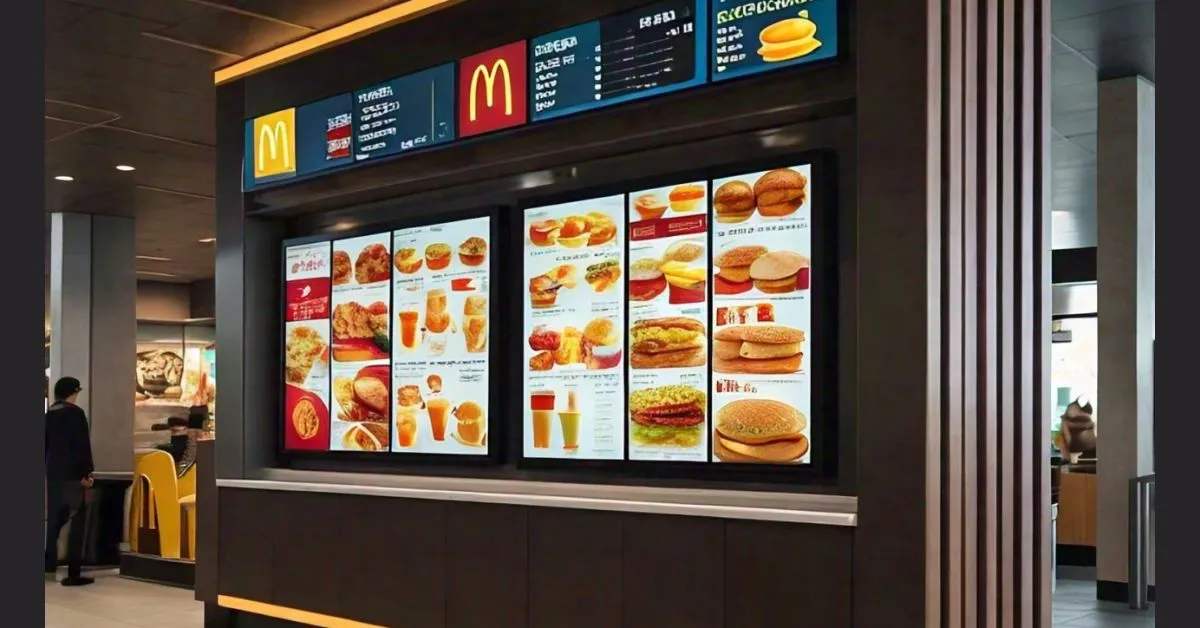 McDonald's breakfast menu electronic display showing prices.