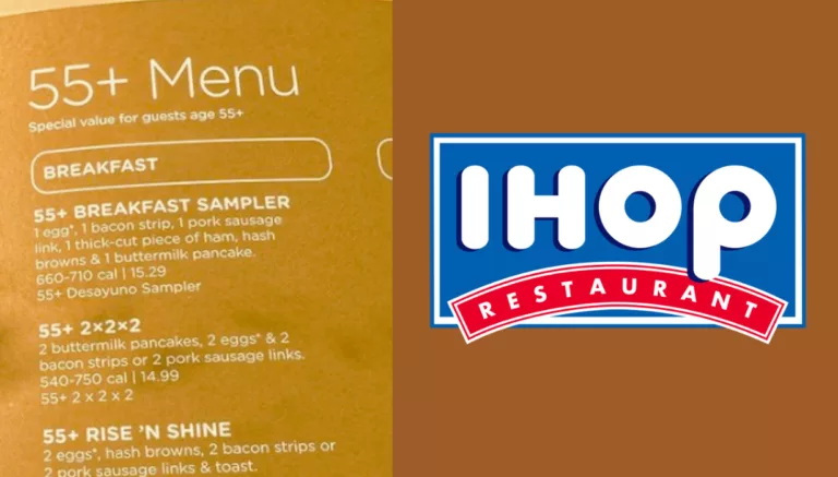 A IHOP Senior menu on brown color along with the restaurant logo.